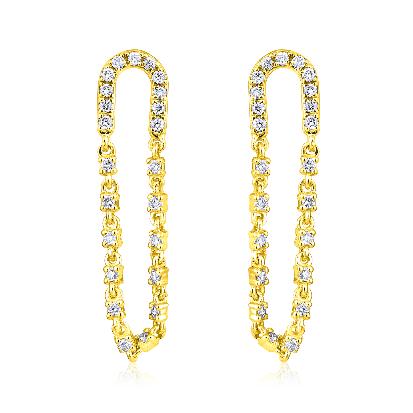Solid Gold 0.4ct Natural Diamond Circle Chain Stud Dangle Drop Earrings