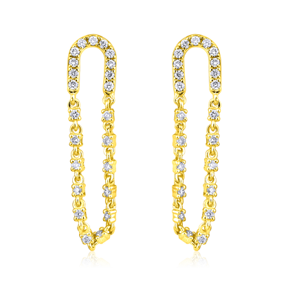 Solid Gold 0.4ct Natural Diamond Circle Chain Stud Dangle Drop Earrings
