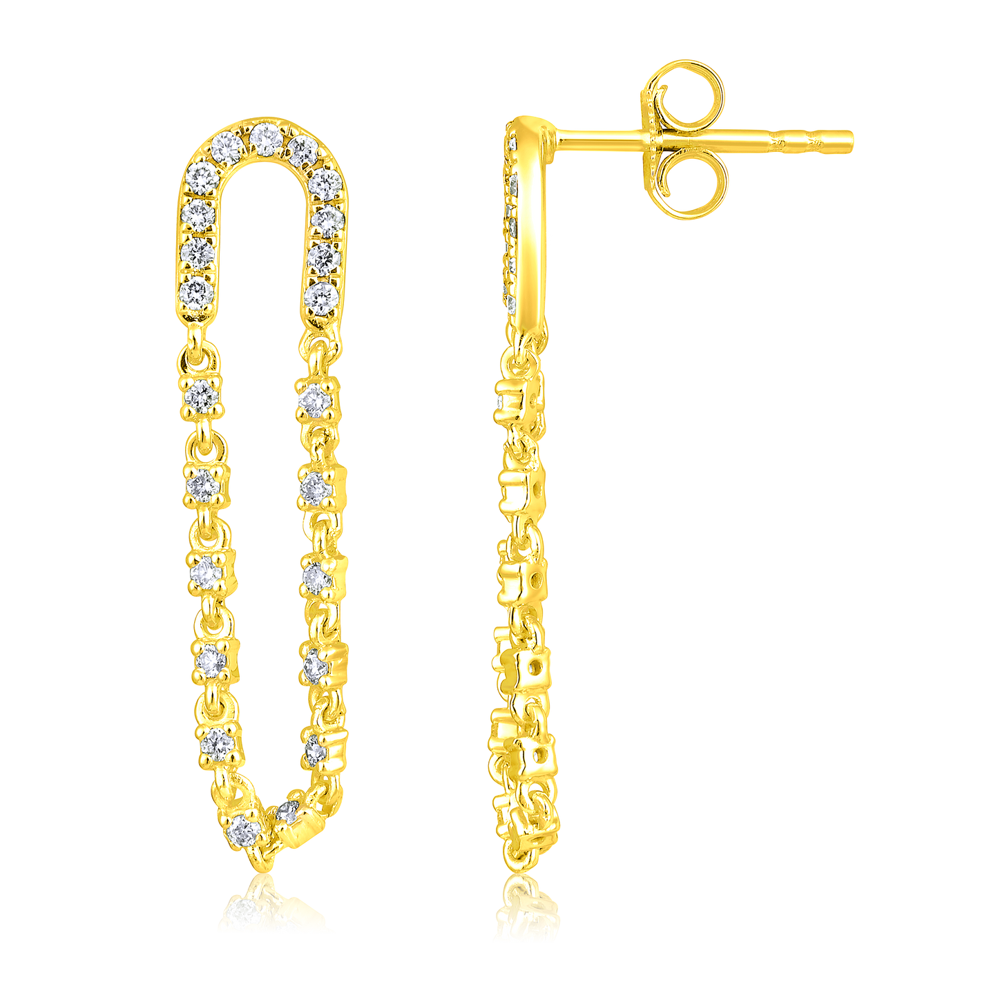 Solid Gold 0.4ct Natural Diamond Circle Chain Stud Dangle Drop Earrings