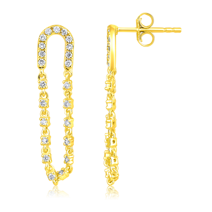 Solid Gold 0.4ct Natural Diamond Circle Chain Stud Dangle Drop Earrings
