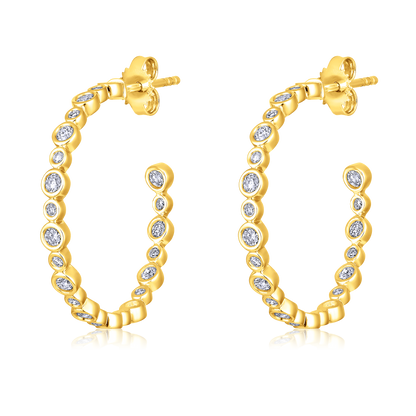 Solid Gold 0.8ct Natural Diamond Open Bezel Bead Hoop Stud Earrings