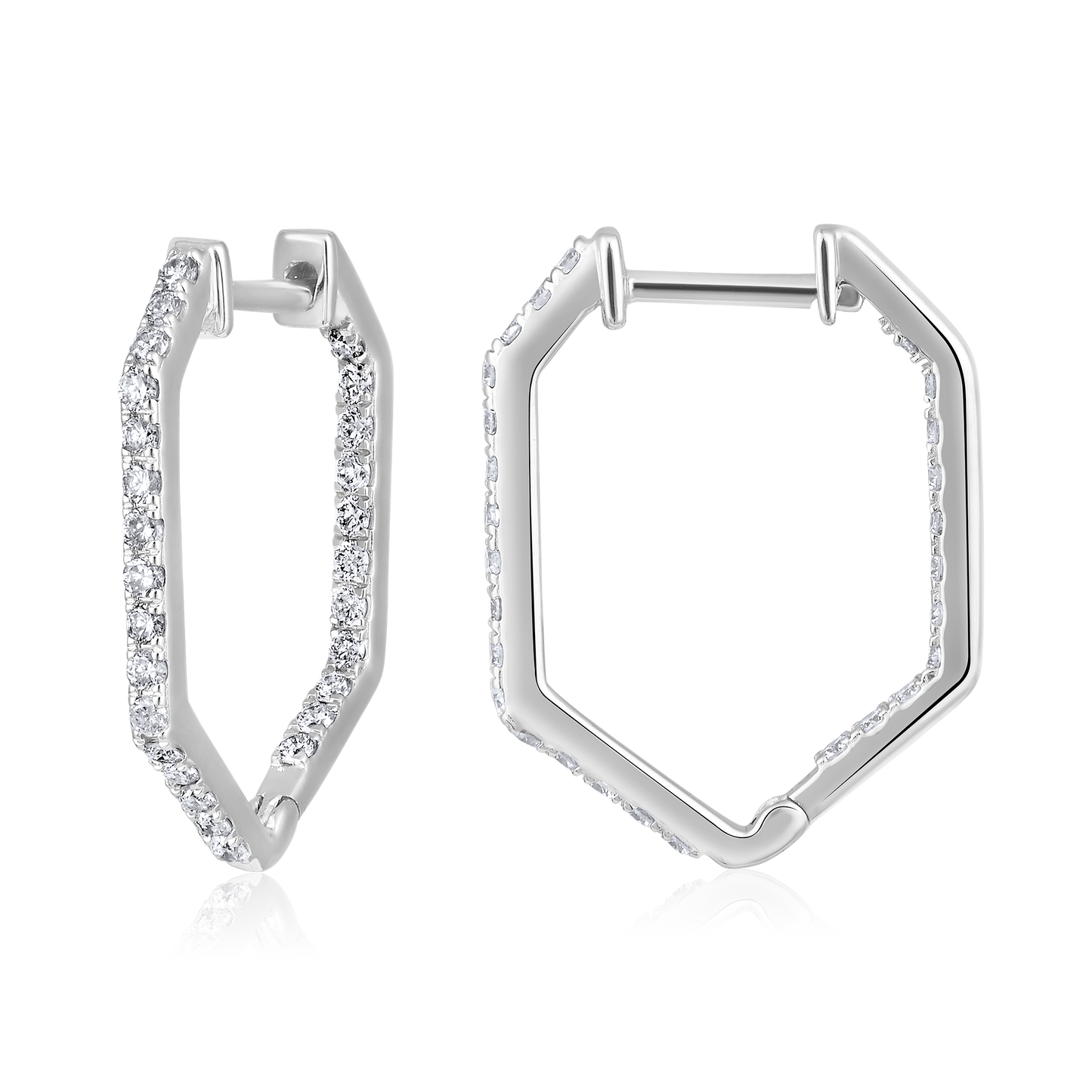 Solid Gold 0.41ct Natural Diamond Hexa Honeycomb Octagon Hoop Earrings