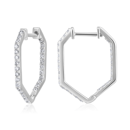 Solid Gold 0.41ct Natural Diamond Hexa Honeycomb Octagon Hoop Earrings