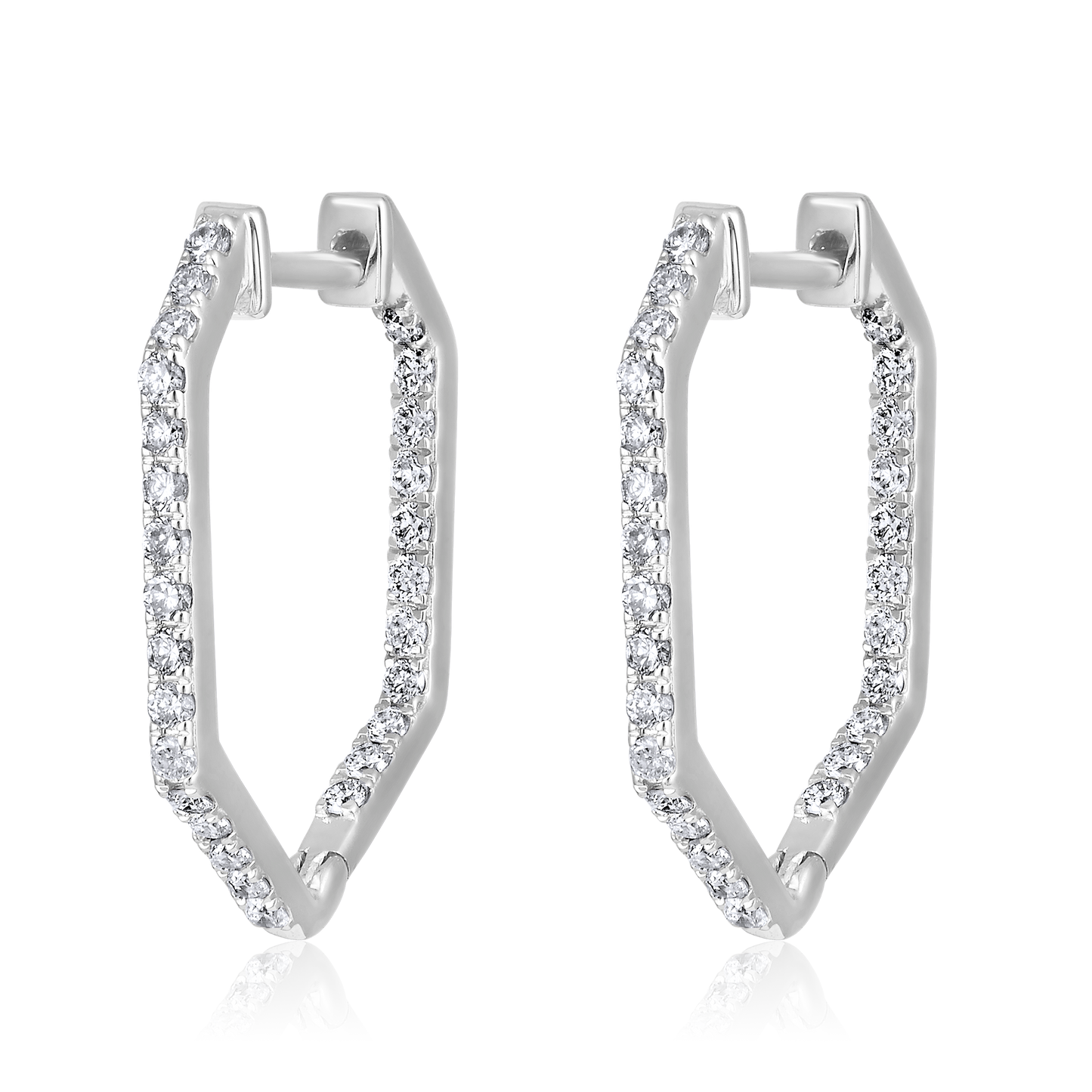 Solid Gold 0.41ct Natural Diamond Hexa Honeycomb Octagon Hoop Earrings