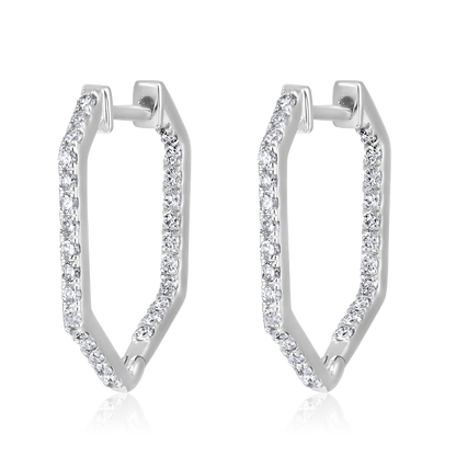 Solid Gold 0.41ct Natural Diamond Hexa Honeycomb Octagon Hoop Earrings