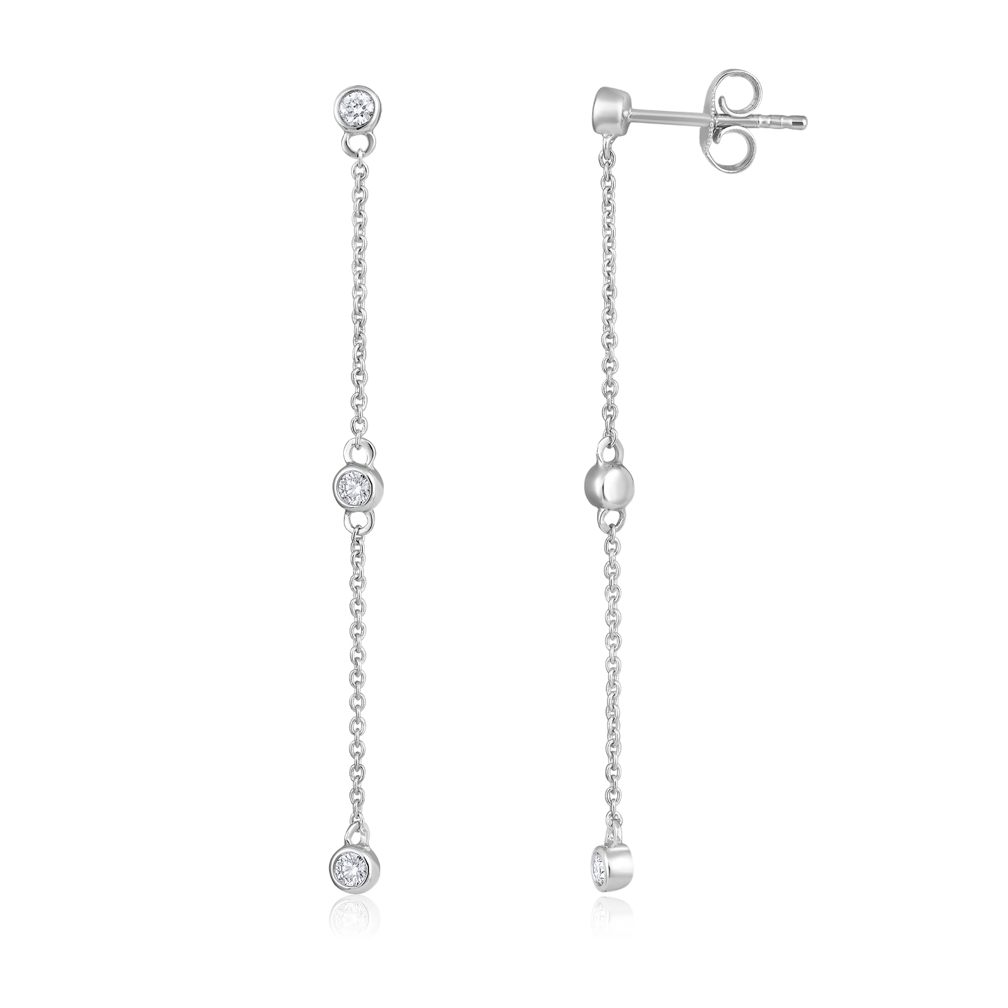 Solid Gold 0.2ct Natural Diamond By Yard Chain Station Drop Earrings