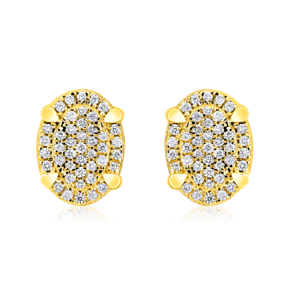 Solid Gold 0.14ct Natural Diamond Oval Circle Halo Studded Stud Earrings