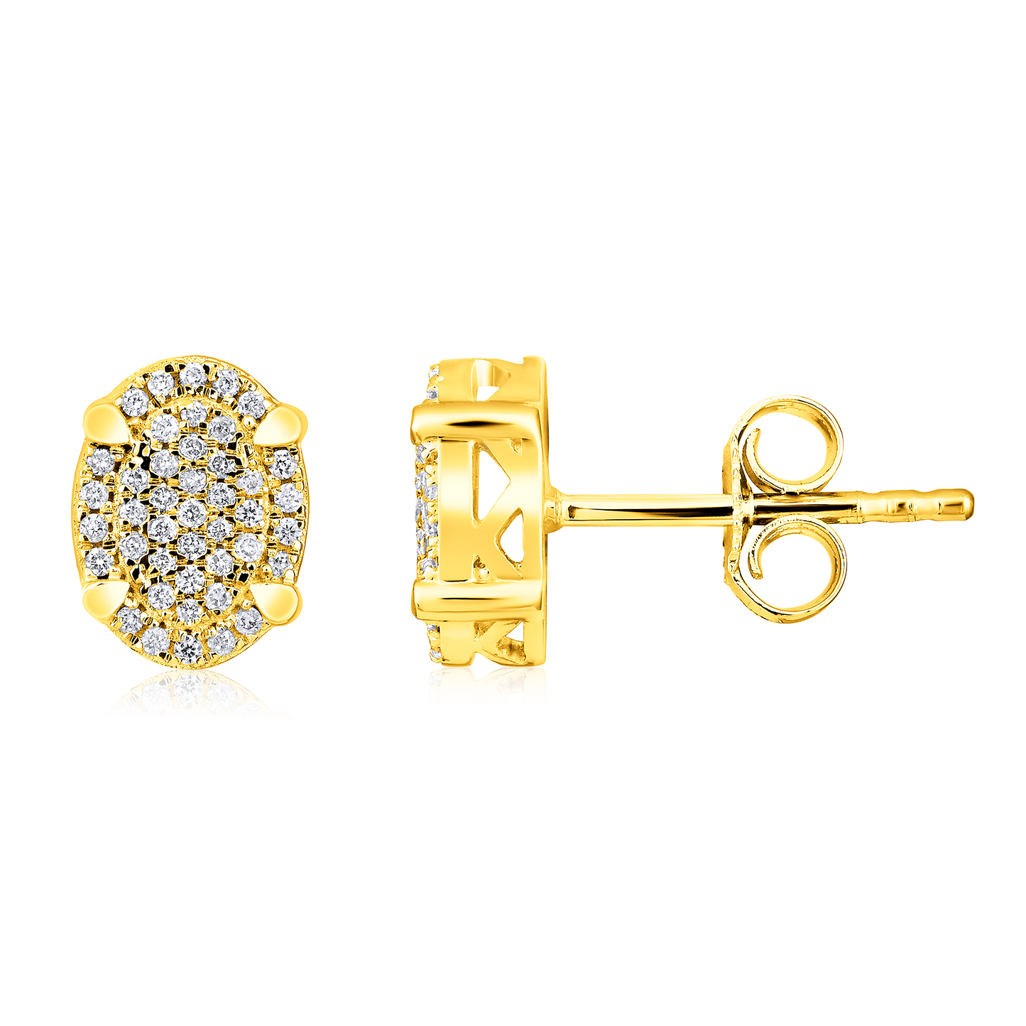 Solid Gold 0.14ct Natural Diamond Oval Circle Halo Studded Stud Earrings