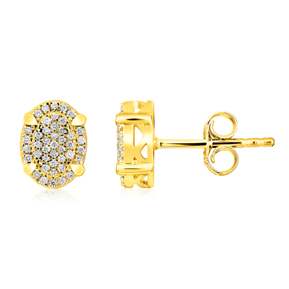 Solid Gold 0.14ct Natural Diamond Oval Circle Halo Studded Stud Earrings
