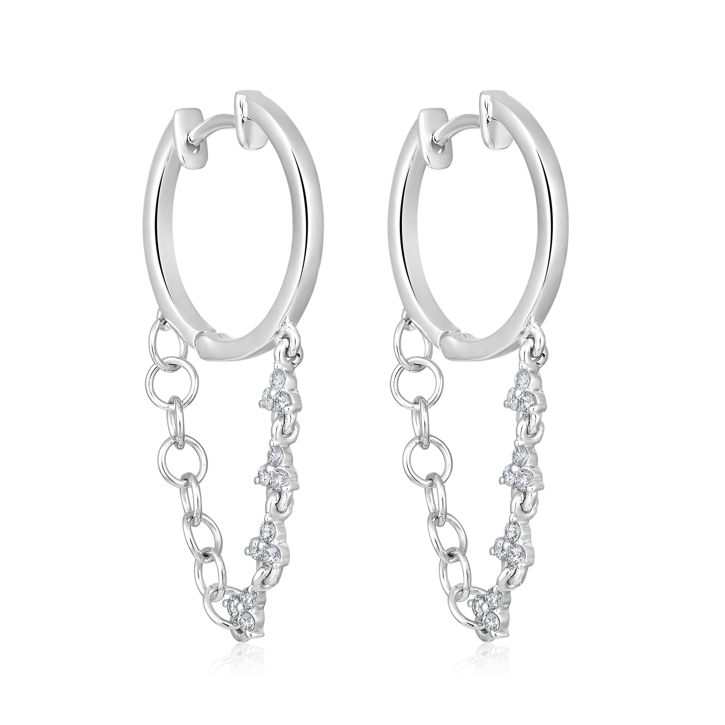 Solid Gold 0.2ct Natural Diamond Chain Drop Loop Huggie Earrings