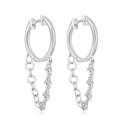 Solid Gold 0.2ct Natural Diamond Chain Drop Loop Huggie Earrings