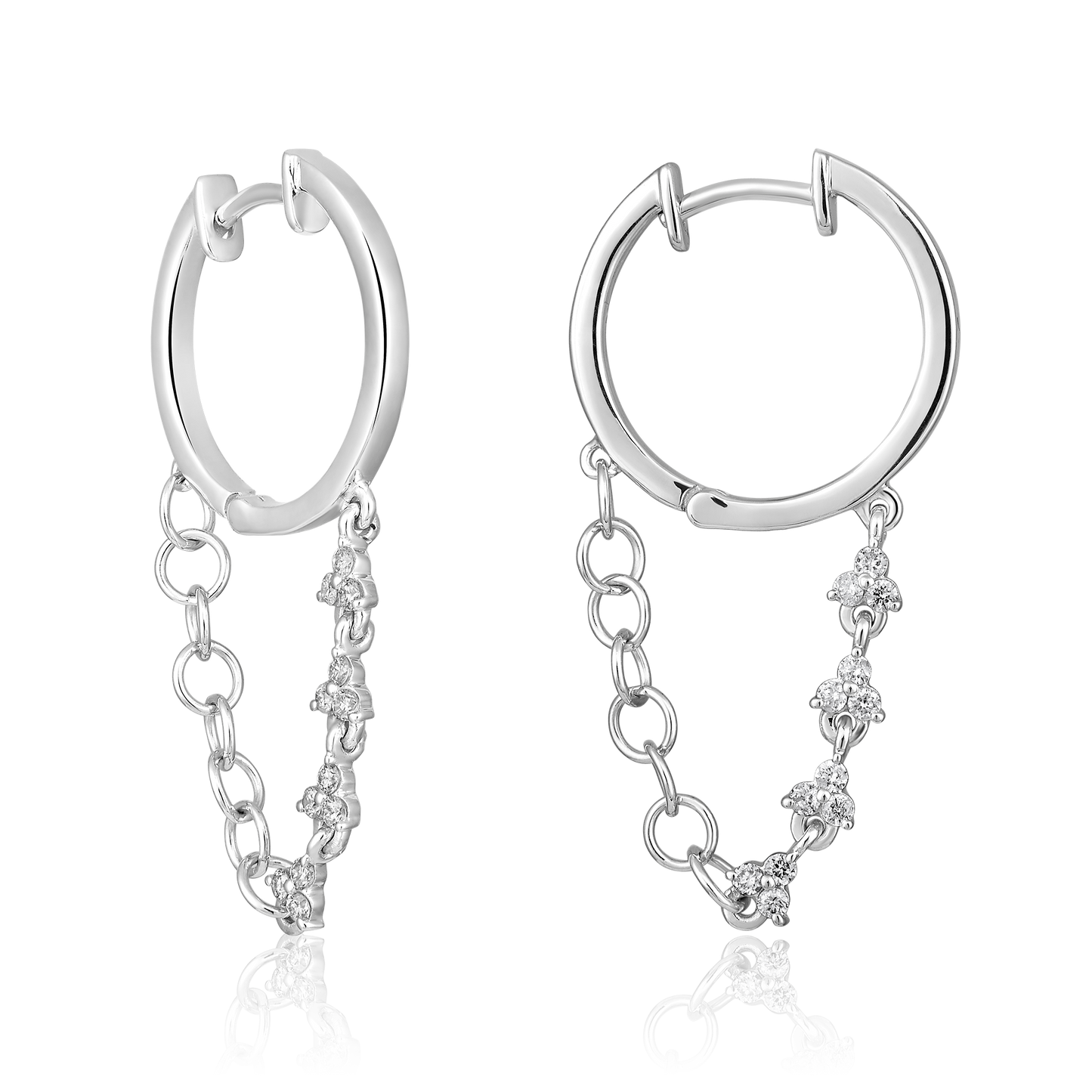 Solid Gold 0.2ct Natural Diamond Chain Drop Loop Huggie Earrings