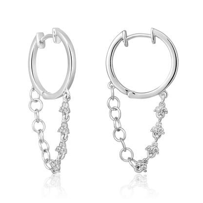 Solid Gold 0.2ct Natural Diamond Chain Drop Loop Huggie Earrings