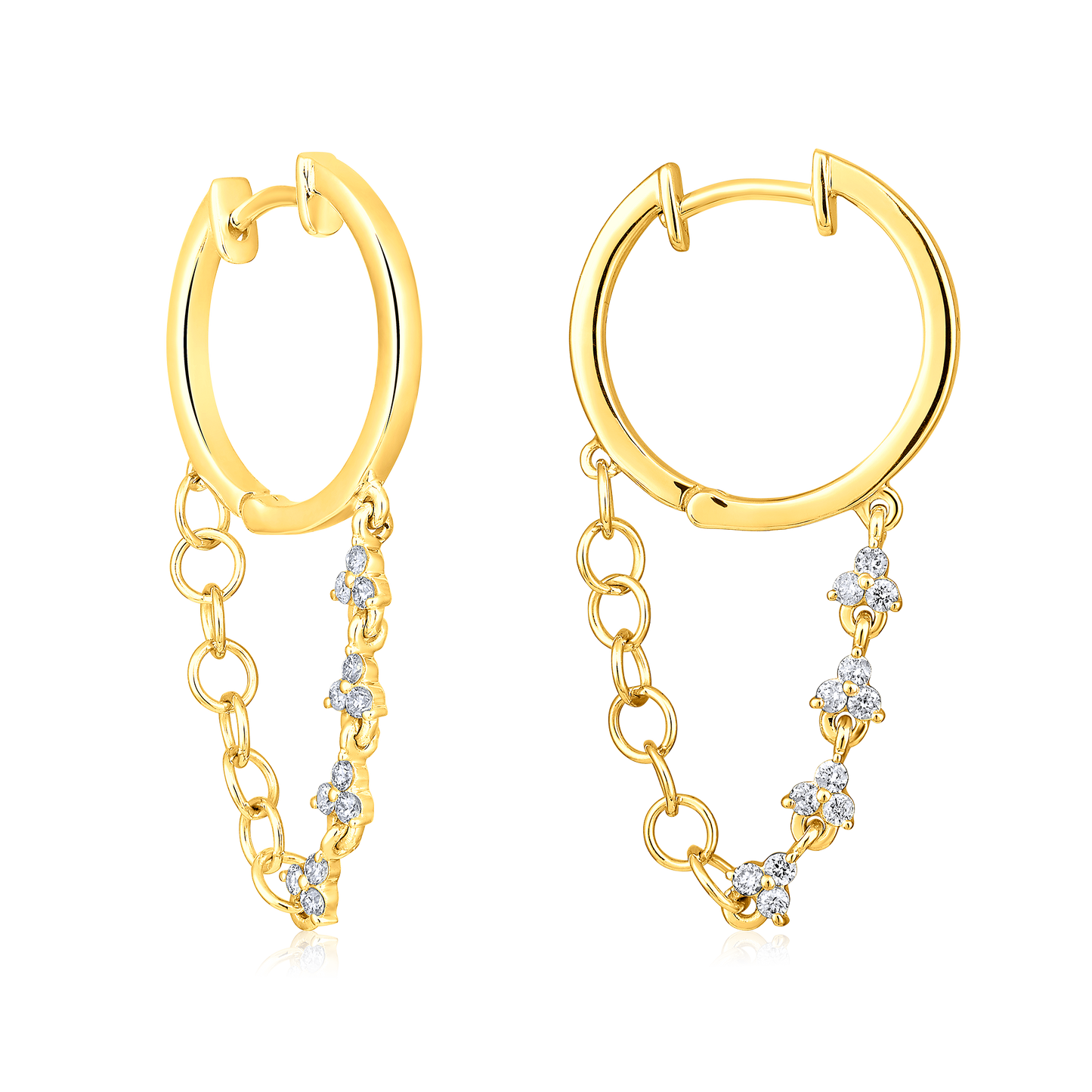 Solid Gold 0.2ct Natural Diamond Huggie Hoop Chain Drop Dangle Earrings