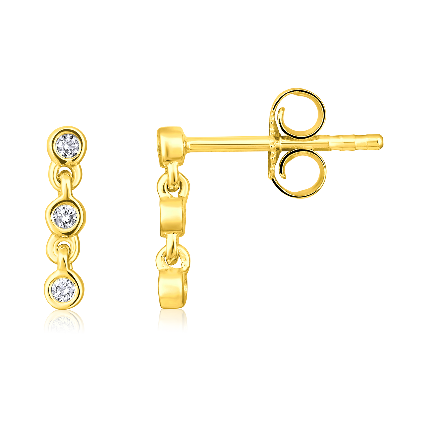 Solid Gold 0.1ct Natural Diamond By-Yard Chain Drop Stud Earrings