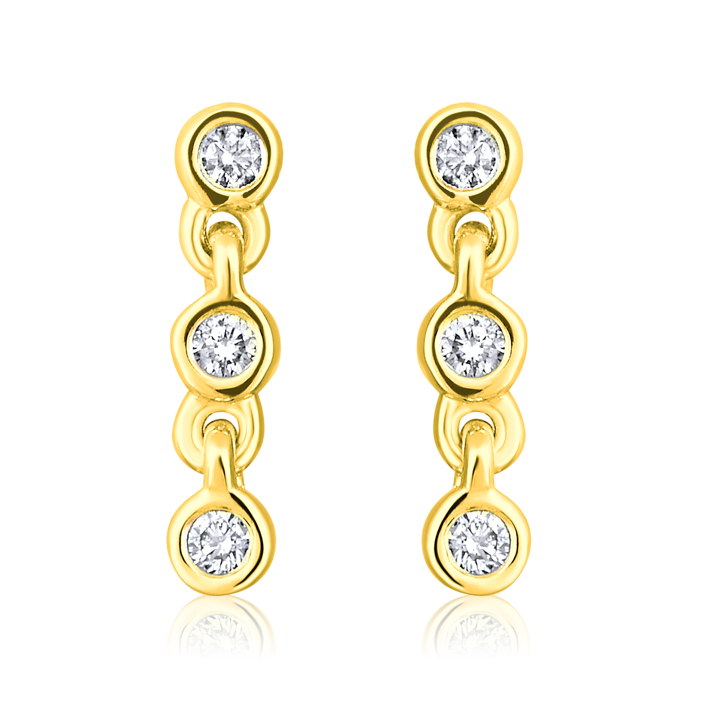 Solid Gold 0.1ct Natural Diamond By-Yard Chain Drop Stud Earrings