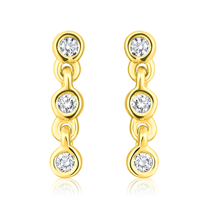 Solid Gold 0.1ct Natural Diamond By-Yard Chain Drop Stud Earrings