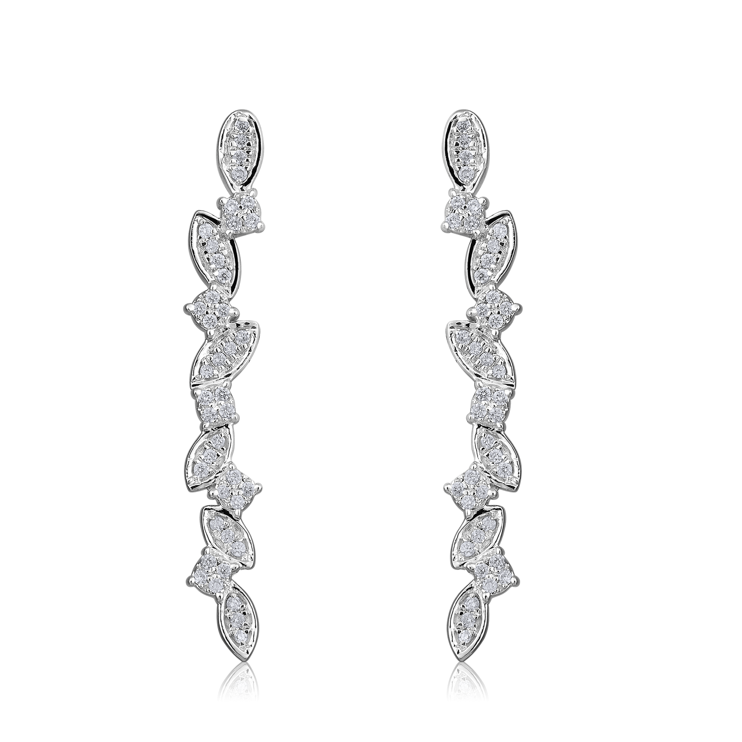 Solid Gold 0.13ct Natural Diamond Leaf Branch Climber Stud Earrings