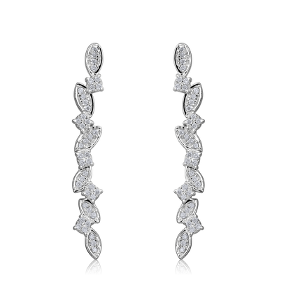 Solid Gold 0.13ct Natural Diamond Leaf Branch Climber Stud Earrings