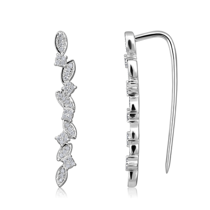 Solid Gold 0.13ct Natural Diamond Leaf Branch Climber Stud Earrings