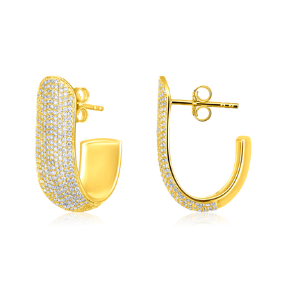 Solid Gold 1.22ct Natural Diamond J Shape Wrap Hoop Studded Earrings