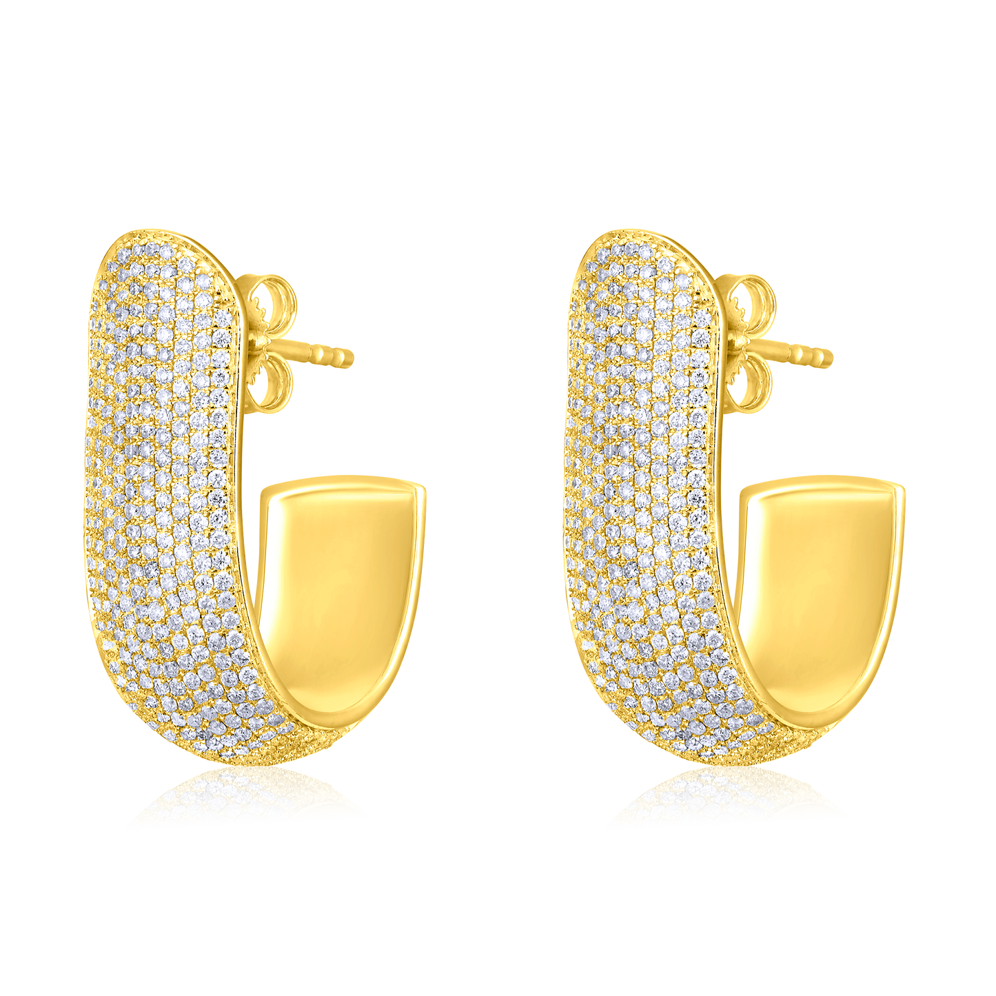 Solid Gold 1.22ct Natural Diamond J Shape Wrap Hoop Studded Earrings
