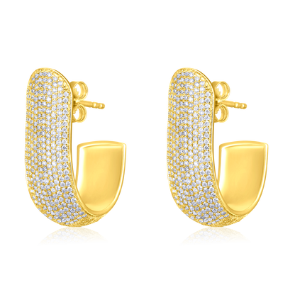 Solid Gold 1.22ct Natural Diamond J Shape Wrap Hoop Studded Earrings