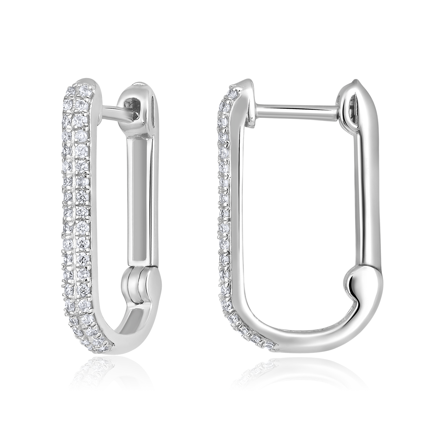 Solid Gold 0.12ct Natural Diamond U Huggie Curved Rectangle Earrings