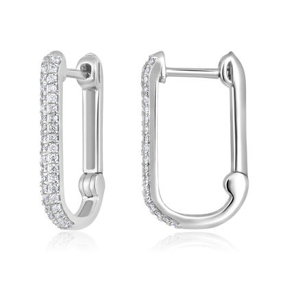 Solid Gold 0.12ct Natural Diamond U Huggie Curved Rectangle Earrings
