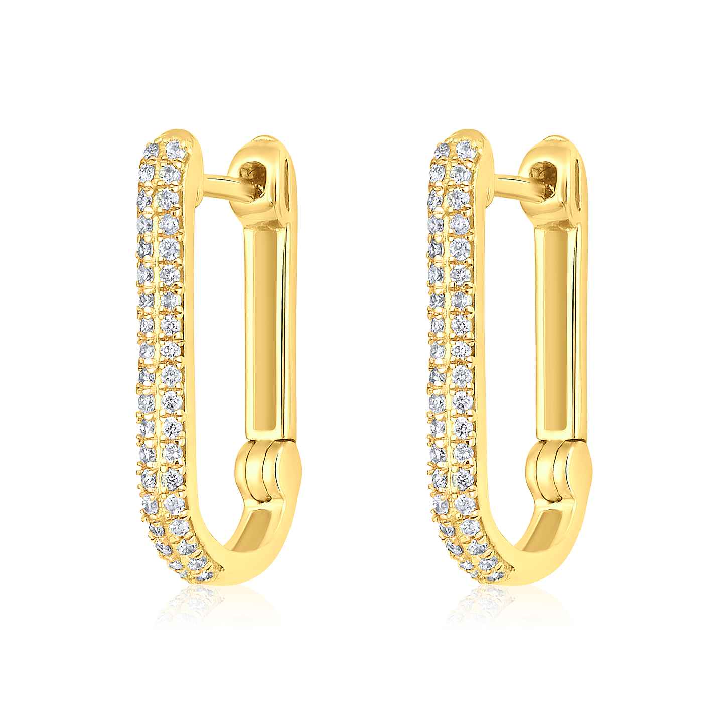 Solid Gold 0.13ct Natural Diamond Studded U Shape Huggie Hoop Earrings