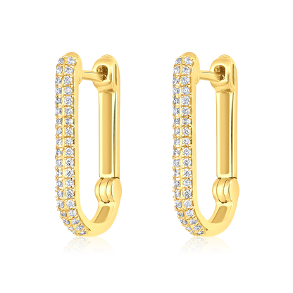 Solid Gold 0.13ct Natural Diamond Studded U Shape Huggie Hoop Earrings