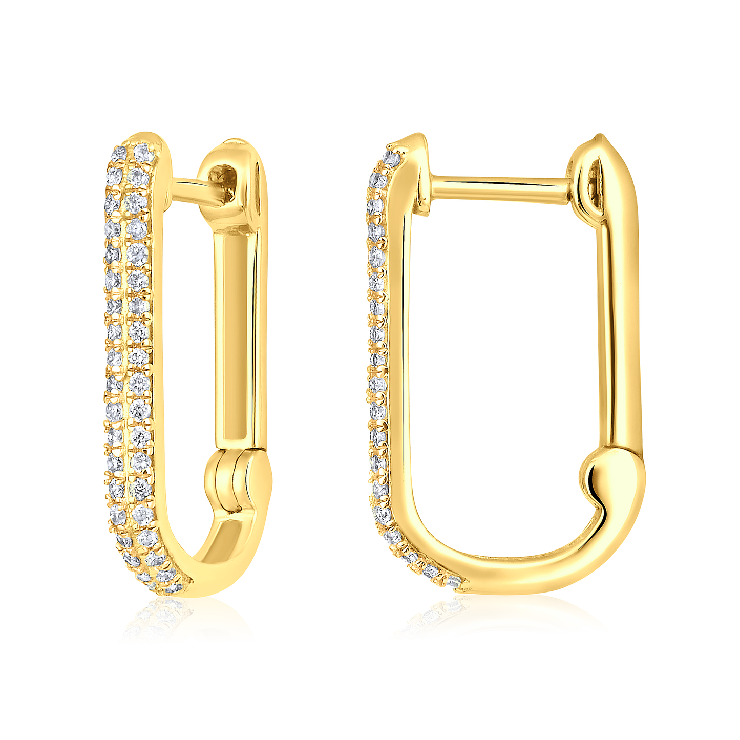 Solid Gold 0.13ct Natural Diamond Studded U Shape Huggie Hoop Earrings