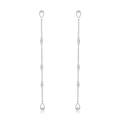Solid Gold 0.1ct Natural Diamond By Yard Dangle Station Drop Earrings