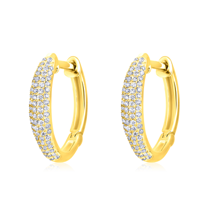 Solid Gold 0.23ct Natural Diamond Curved Dome Huggie Hoop Earrings