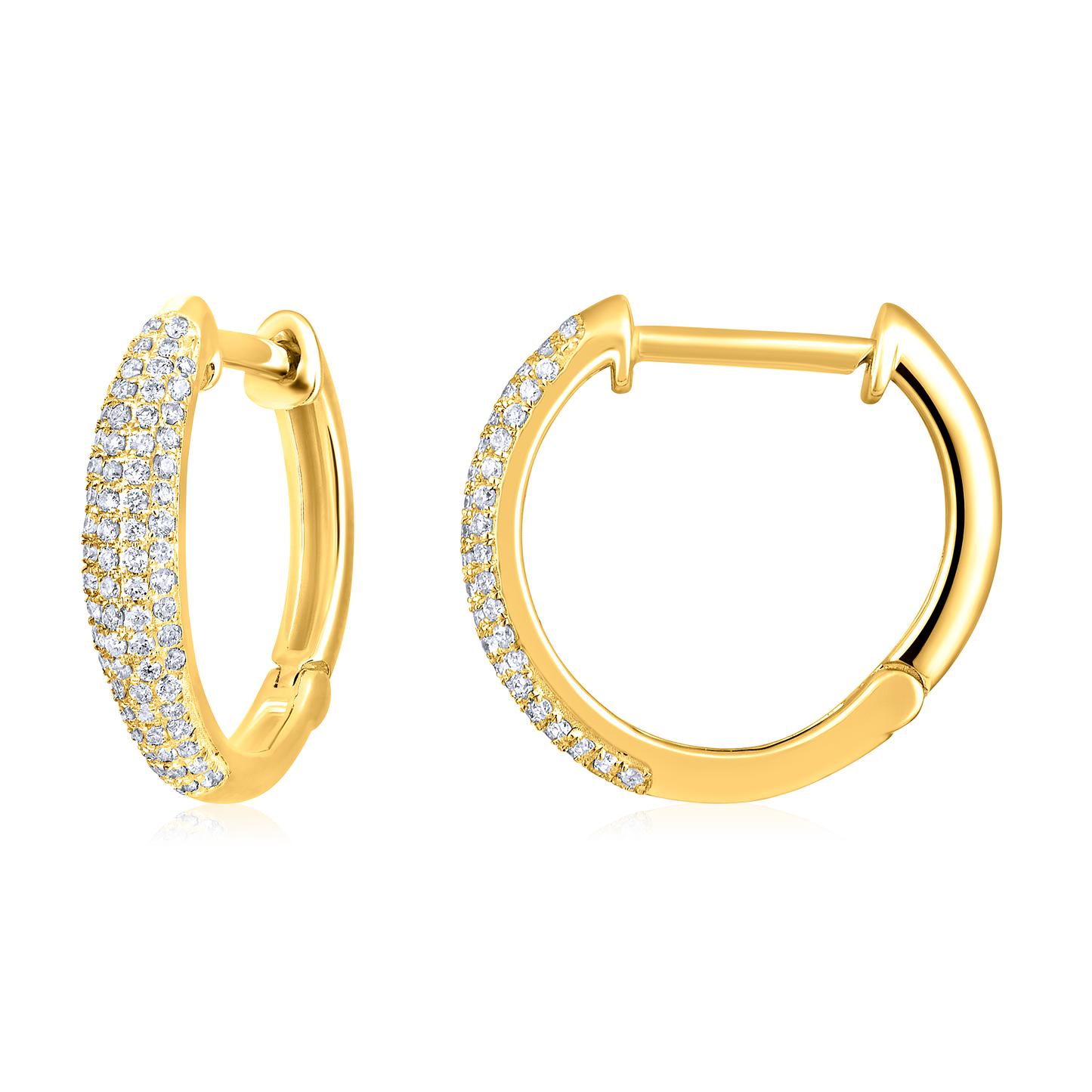 Solid Gold 0.23ct Natural Diamond Curved Dome Huggie Hoop Earrings