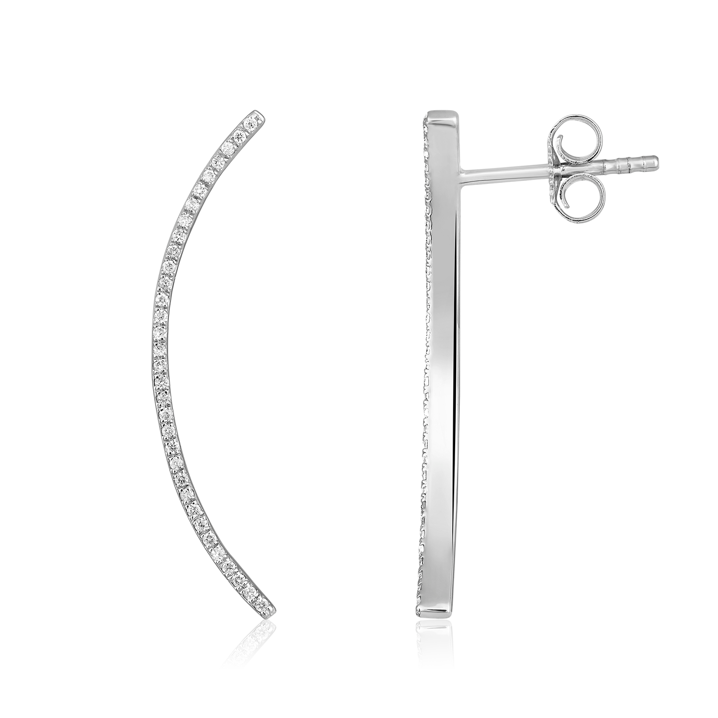 Solid Gold 0.11ct Natural Diamond Climber Curved Sword Stud Earrings