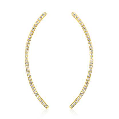 Solid Gold 0.12ct Natural Diamond Climber Sword Long Stud Earrings