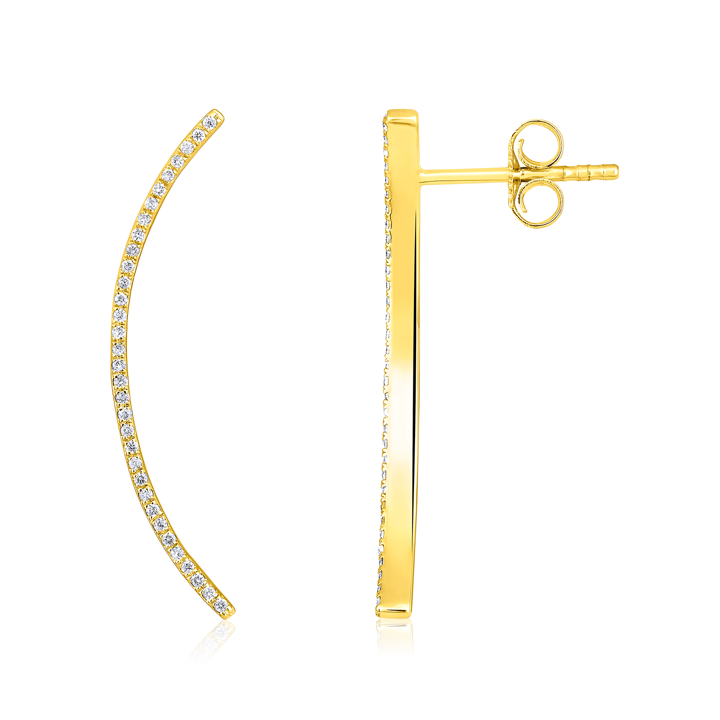 Solid Gold 0.12ct Natural Diamond Climber Sword Long Stud Earrings