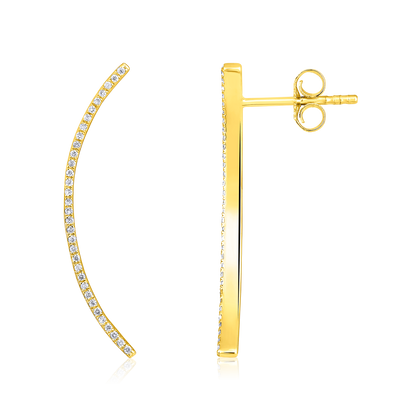 Solid Gold 0.12ct Natural Diamond Climber Sword Long Stud Earrings