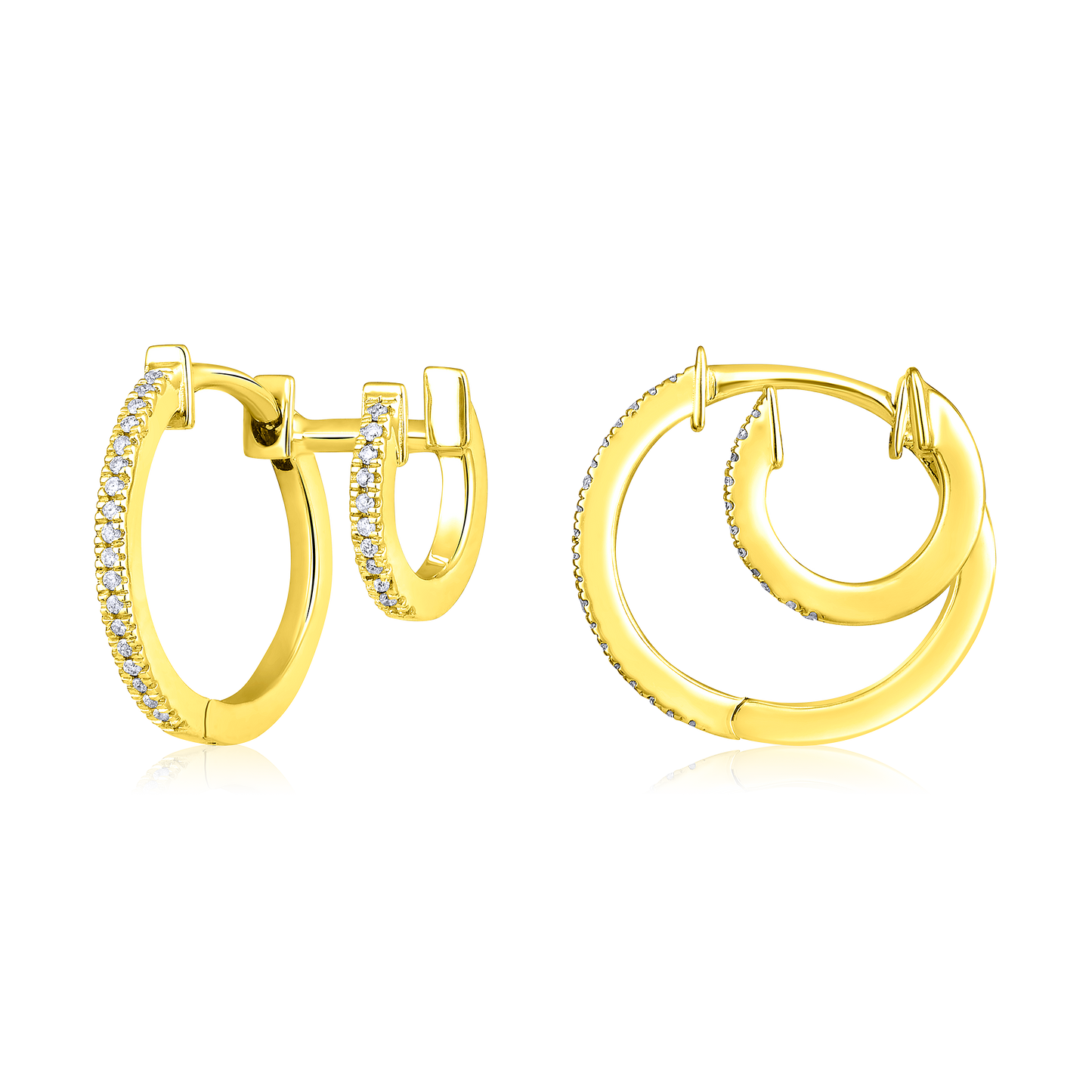 Solid Gold 0.1ct Natural Diamond Double Connect Huggie Earrings