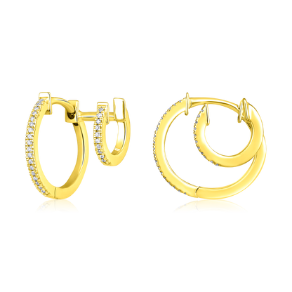 Solid Gold 0.1ct Natural Diamond Double Connect Huggie Earrings