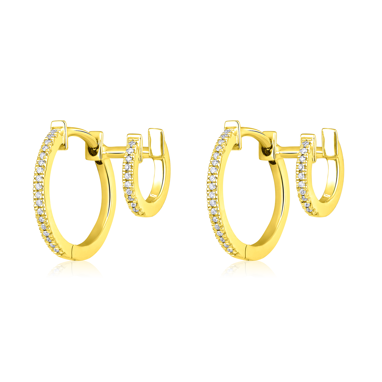 Solid Gold 0.1ct Natural Diamond Double Connect Huggie Earrings