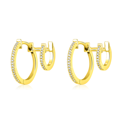Solid Gold 0.1ct Natural Diamond Double Connect Huggie Earrings