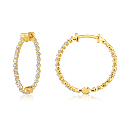 Solid Gold 0.5ct Natural Diamond Inside Out Hoop Earrings