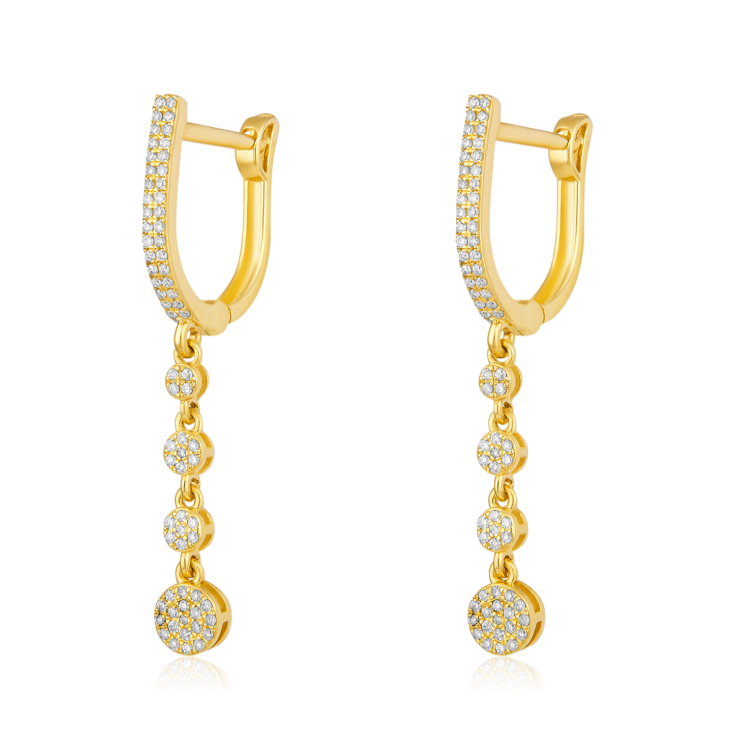 Solid Gold 0.22ct Natural Diamond Link Chain Drop Huggie Earrings