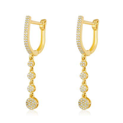 Solid Gold 0.22ct Natural Diamond Link Chain Drop Huggie Earrings