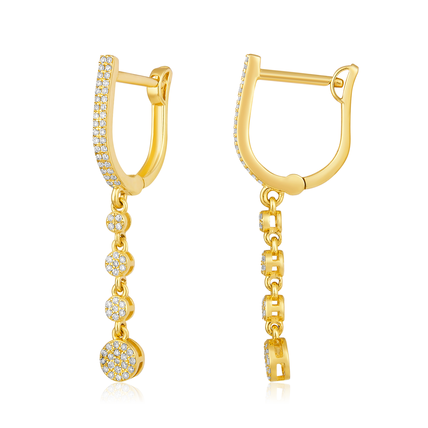 Solid Gold 0.22ct Natural Diamond Link Chain Drop Huggie Earrings