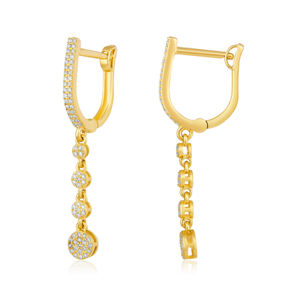 Solid Gold 0.22ct Natural Diamond Link Chain Drop Huggie Earrings