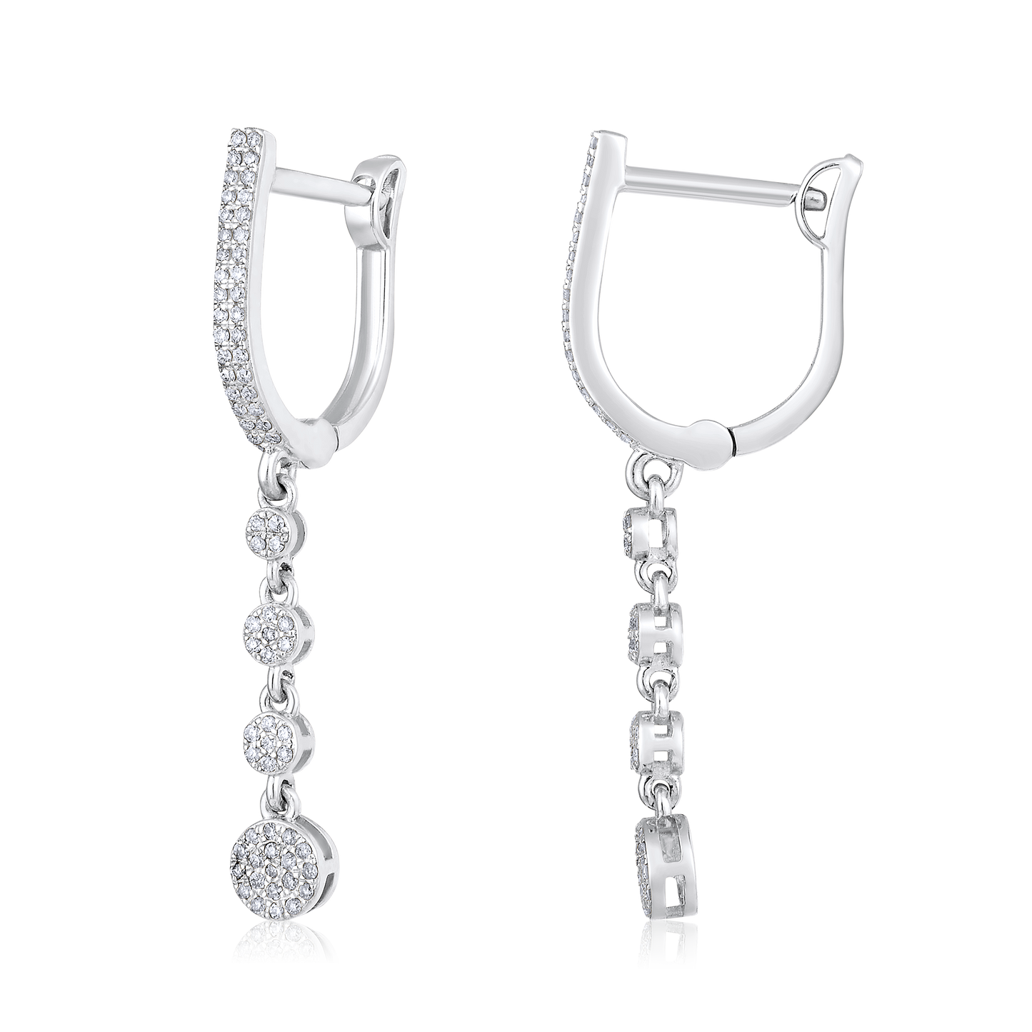 Solid Gold 0.23ct Natural Diamond Hoop Chain Dangle Circle Drop Earrings