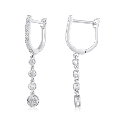 Solid Gold 0.23ct Natural Diamond Hoop Chain Dangle Circle Drop Earrings
